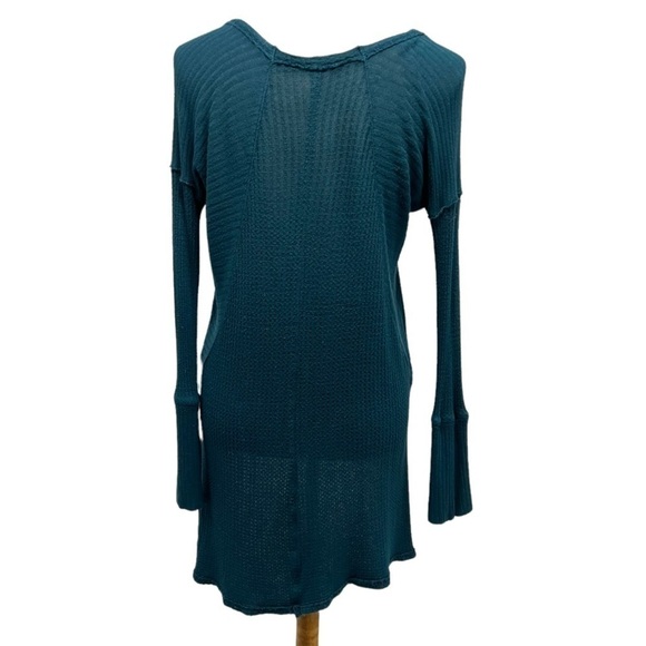 Free People Ventura Dippy Green Thermal Waffle Knit Tunic Top - Picture 8 of 13